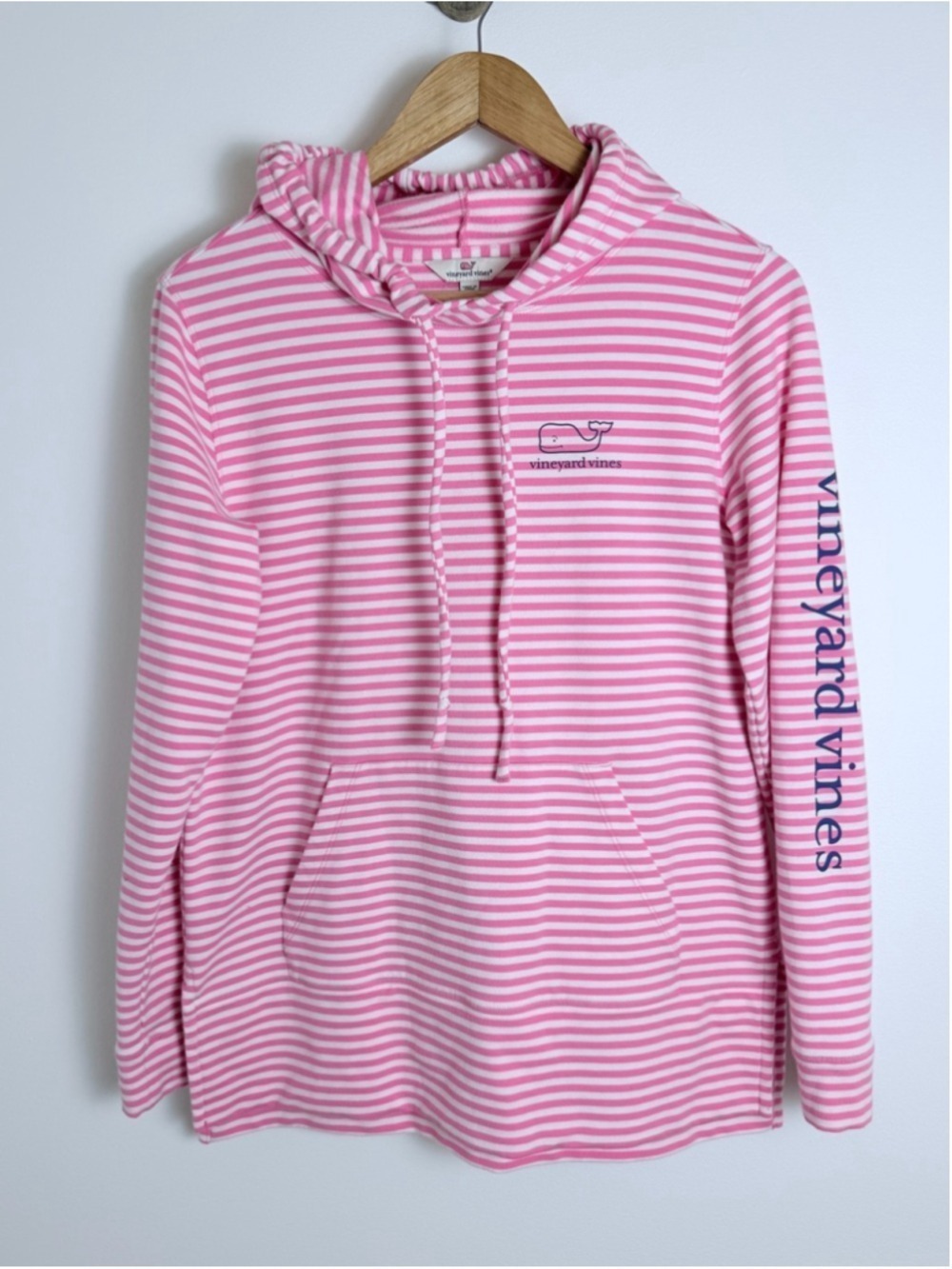 Vineyard Vines Pink Stripe Whale Terry Hoodie Preppy Coastal